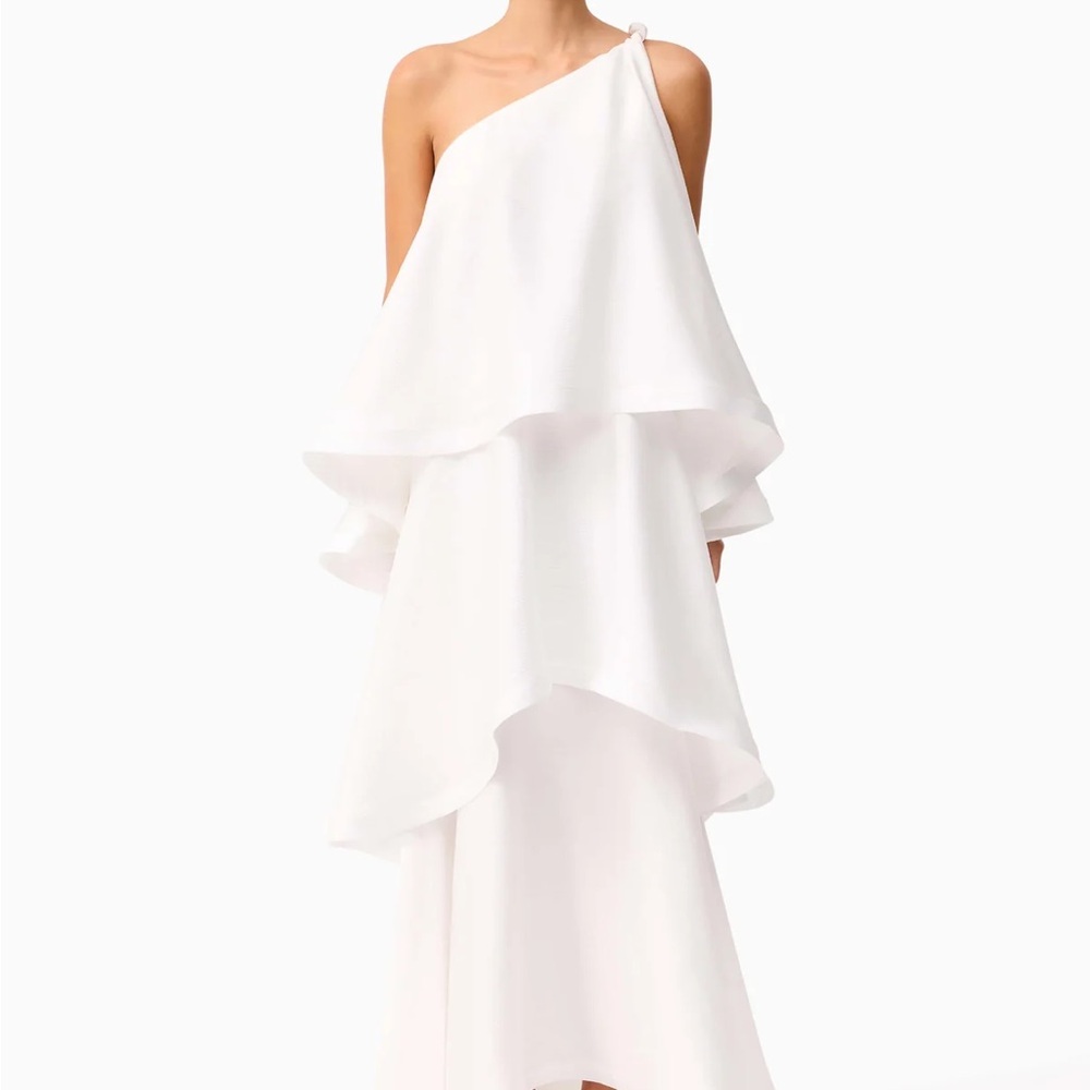 Elliatt White Layered One-Shoulder Maxi Dress